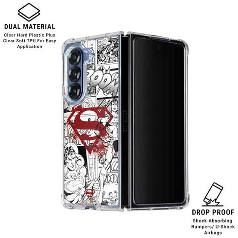 DC Comics Superman Comic Pattern Logo in Red Galaxy Z Fold7 Clear Case