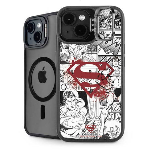 DC Comics Superman Comic Pattern Logo in Red iPhone 15 Kickstand Case
