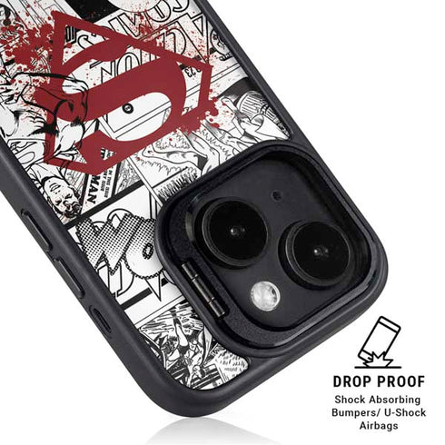 DC Comics Superman Comic Pattern Logo in Red iPhone 15 Kickstand Case