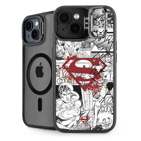DC Comics Superman Comic Pattern Logo in Red iPhone 15 Plus Kickstand Case