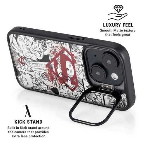 DC Comics Superman Comic Pattern Logo in Red iPhone 15 Plus Kickstand Case