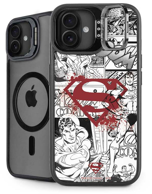 DC Comics Superman Comic Pattern Logo in Red iPhone 16 Plus Kickstand Case