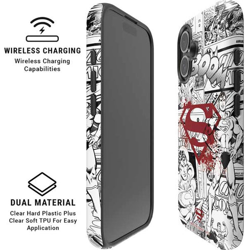 DC Comics Superman Comic Pattern Logo in Red iPhone 16 Plus Magsafe Impact Case