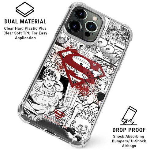 DC Comics Superman Comic Pattern Logo in Red iPhone 16 Pro Max Clear Case