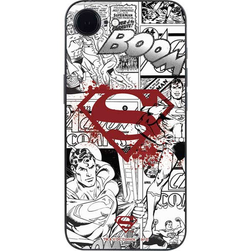 DC Comics Superman Comic Pattern Logo in Red iPhone 16e Skin