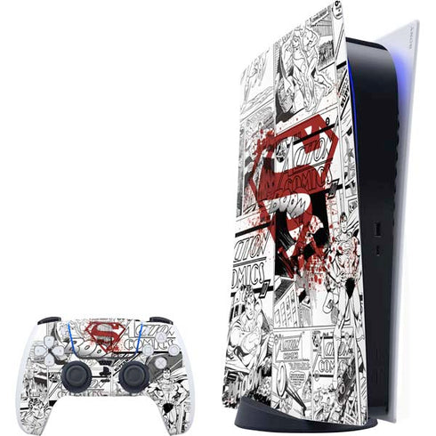 DC Comics Superman Comic Pattern Logo in Red PlayStation PS5 Skins