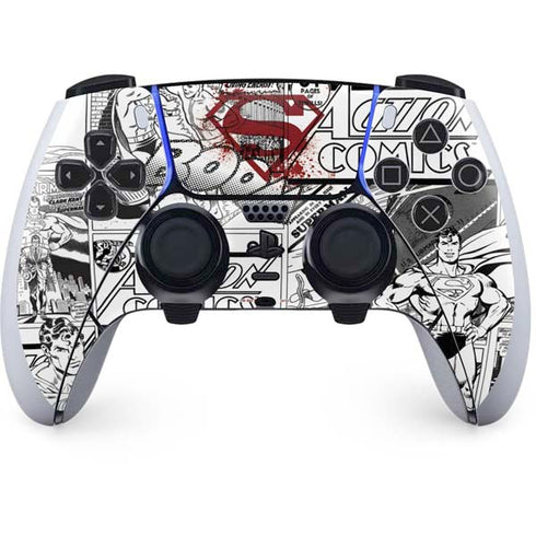 DC Comics Superman Comic Pattern Logo in Red PS5 DualSense Edge Pro Controller Skin