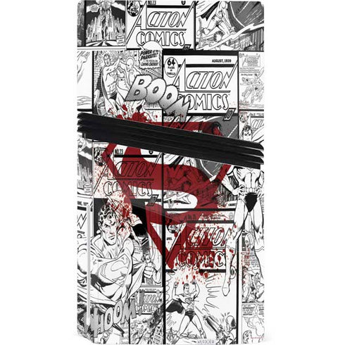 DC Comics Superman Comic Pattern Logo in Red PS5 Pro Disk Console Skin