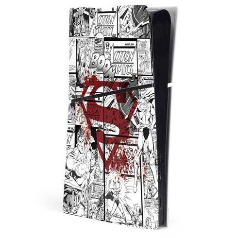 DC Comics Superman Comic Pattern Logo in Red PS5 Slim Digital Edition Console Skin