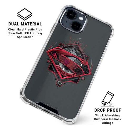 DC Comics Superman Grey Eye Collage iPhone 15 Clear Case
