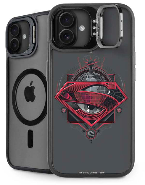 DC Comics Superman Grey Eye Collage iPhone 16 Plus Kickstand Case