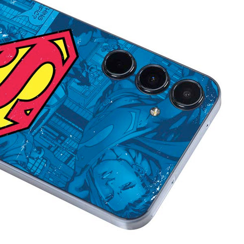 DC Comics Superman Logo Background Pattern Galaxy A55 5G Skin