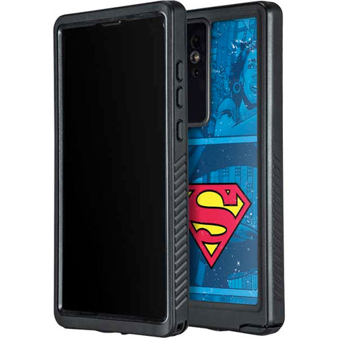 DC Comics Superman Logo Background Pattern Galaxy S24 Ultra Waterproof Case