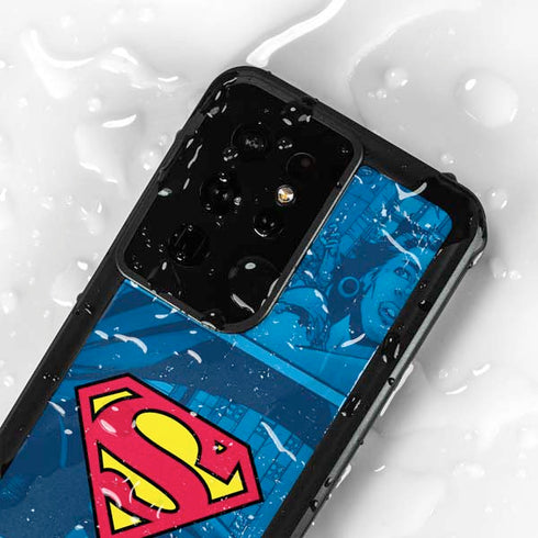 DC Comics Superman Logo Background Pattern Galaxy S24 Ultra Waterproof Case
