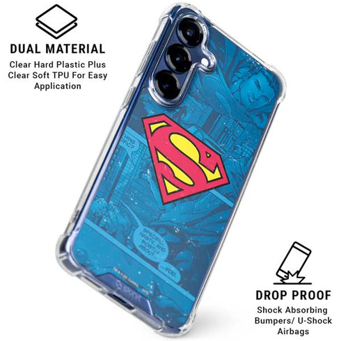 DC Comics Superman Logo Background Pattern Galaxy S25 FE Clear Case