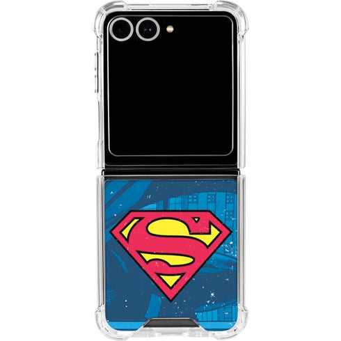 DC Comics Superman Logo Background Pattern Galaxy Z Flip7 Clear Case