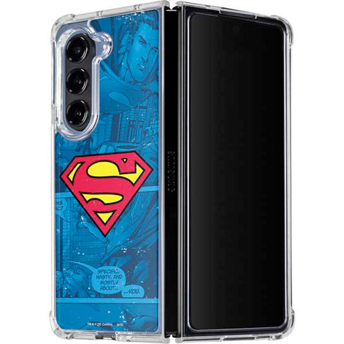 DC Comics Superman Logo Background Pattern Galaxy Z Fold5 5G Clear Case