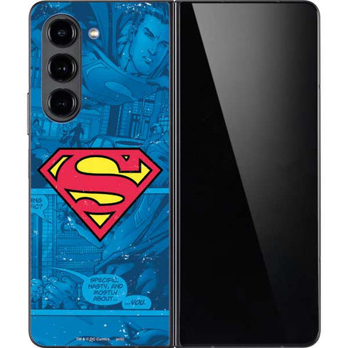 DC Comics Superman Logo Background Pattern Galaxy Z Fold5 5G Skin