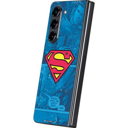 DC Comics Superman Logo Background Pattern Galaxy Z Fold5 5G Skin