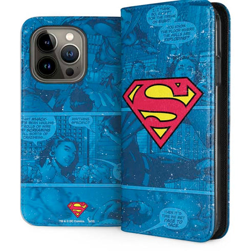 DC Comics Superman Logo Background Pattern iPhone 13 Pro Folio Case