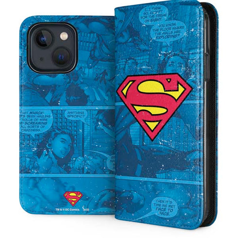 DC Comics Superman Logo Background Pattern iPhone 14 Folio Case