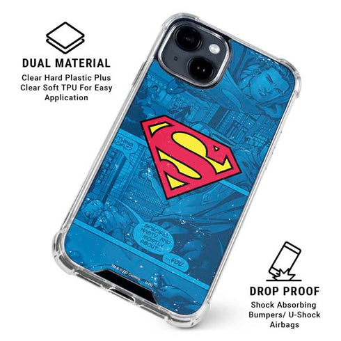 DC Comics Superman Logo Background Pattern iPhone 15 Clear Case