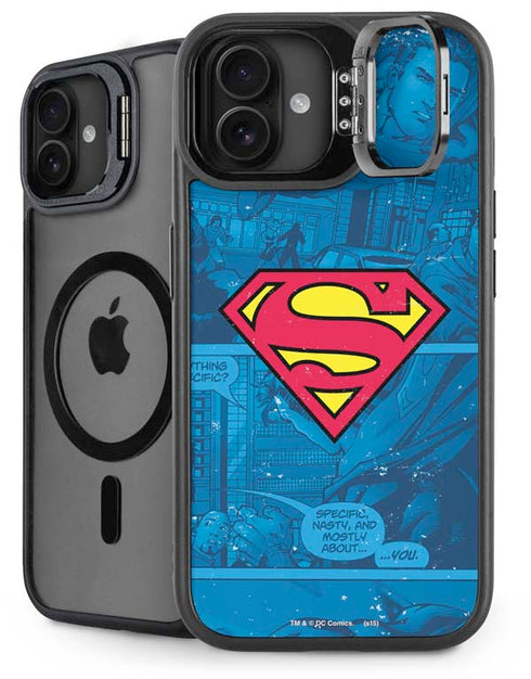 DC Comics Superman Logo Background Pattern iPhone 16 Plus Kickstand Case