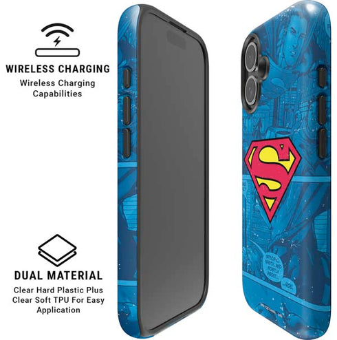 DC Comics Superman Logo Background Pattern iPhone 16 Plus Magsafe Impact Case