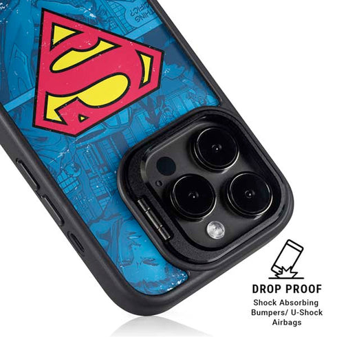 DC Comics Superman Logo Background Pattern iPhone 16 Pro Max Kickstand Case