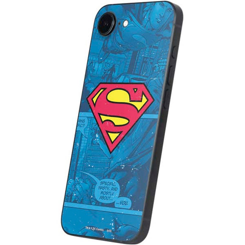 DC Comics Superman Logo Background Pattern iPhone 16e Skin