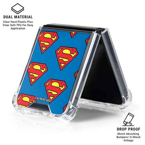 DC Comics Superman Logo Pattern Galaxy Z Flip6 Clear Case