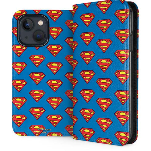 DC Comics Superman Logo Pattern iPhone 15 Folio Case