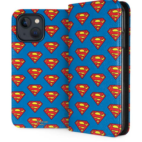 DC Comics Superman Logo Pattern iPhone 15 Plus Folio Case