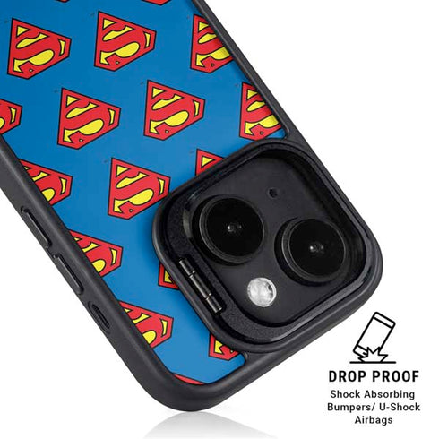 DC Comics Superman Logo Pattern iPhone 15 Plus Kickstand Case