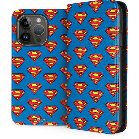 DC Comics Superman Logo Pattern iPhone 15 Pro Folio Case