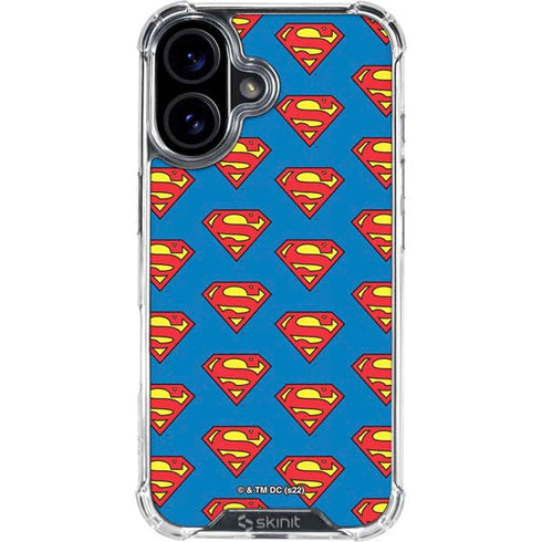 DC Comics Superman Logo Pattern iPhone 16 Plus Clear Case