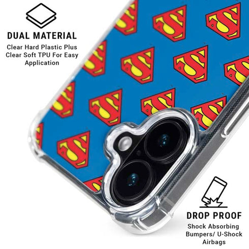 DC Comics Superman Logo Pattern iPhone 16 Plus Clear Case