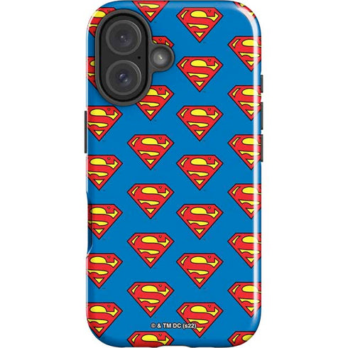 DC Comics Superman Logo Pattern iPhone 16 Plus Impact Case