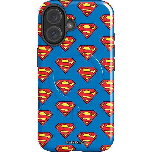 DC Comics Superman Logo Pattern iPhone 16 Plus Magsafe Impact Case