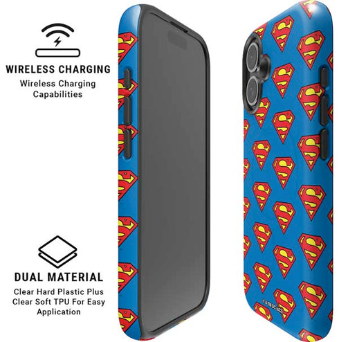 DC Comics Superman Logo Pattern iPhone 16 Plus Magsafe Impact Case