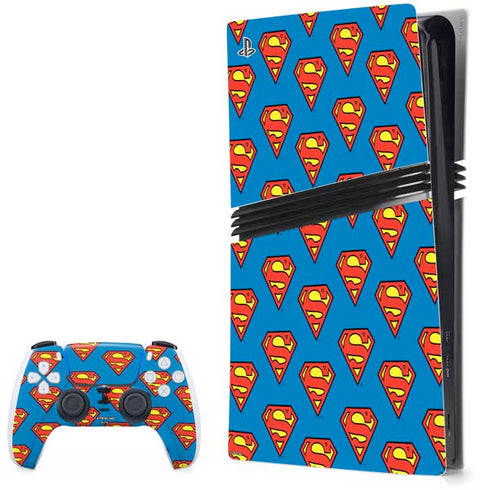 DC Comics Superman Logo Pattern PS5 Pro Bundle Skin