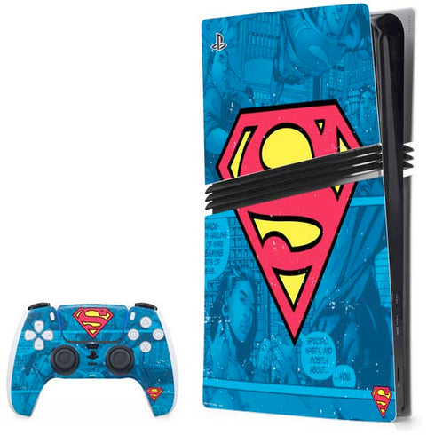 DC Comics Superman Logo Background Pattern PS5 Pro Bundle Skin