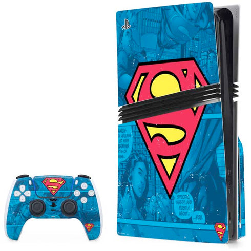 DC Comics Superman Logo Background Pattern PS5 Pro Disk Bundle Skin