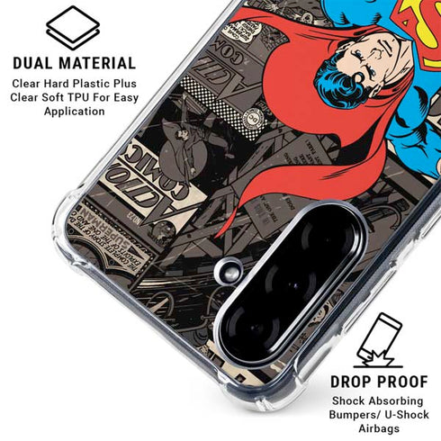 DC Comics Superman Vintage Action pose pattern Galaxy A36 5G Clear Case