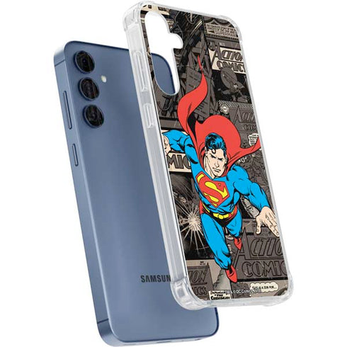 DC Comics Superman Vintage Action pose pattern Galaxy A55 5G Clear Case