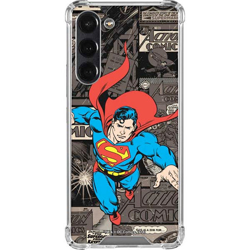 DC Comics Superman Vintage Action pose pattern Galaxy S24 FE Clear Case