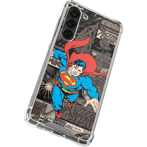 DC Comics Superman Vintage Action pose pattern Galaxy S24 FE Clear Case