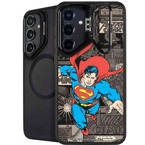 DC Comics Superman Vintage Action pose pattern Galaxy S25 Kickstand Case