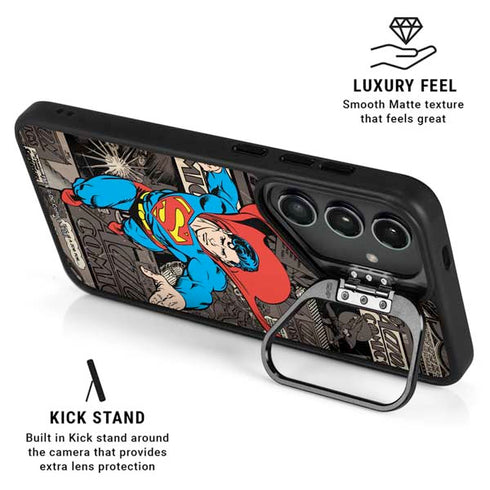 DC Comics Superman Vintage Action pose pattern Galaxy S25 Kickstand Case