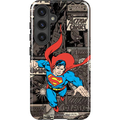 DC Comics Superman Vintage Action pose pattern Galaxy S25 Plus Impact Case